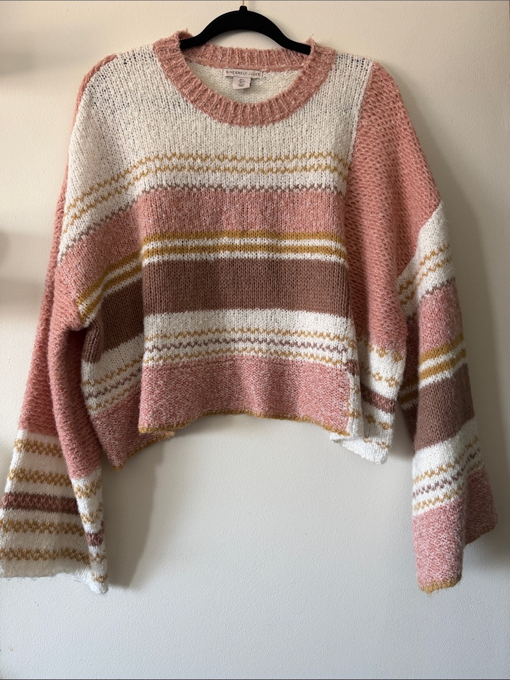 Sincerely Jules|Striped Cozy Knit Slouchy Boho Sweater w/Bell Sleeves|Large|EUC